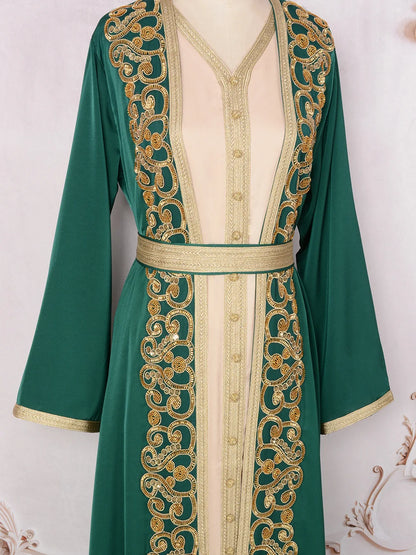 Naher Osten Mode Schwerindustrie Nagelperle eingelegter Diamant Muslimisches Gewand Damen langer Rock elegantes Abendkleid Kleid.