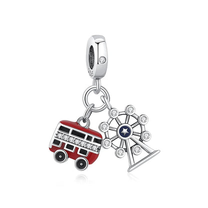 Original 925 Sterling Silver Charms Love Travel London Bus Suitcase Paris Beads Fit Brand Bracelets Necklaces Women DIY Jewelry