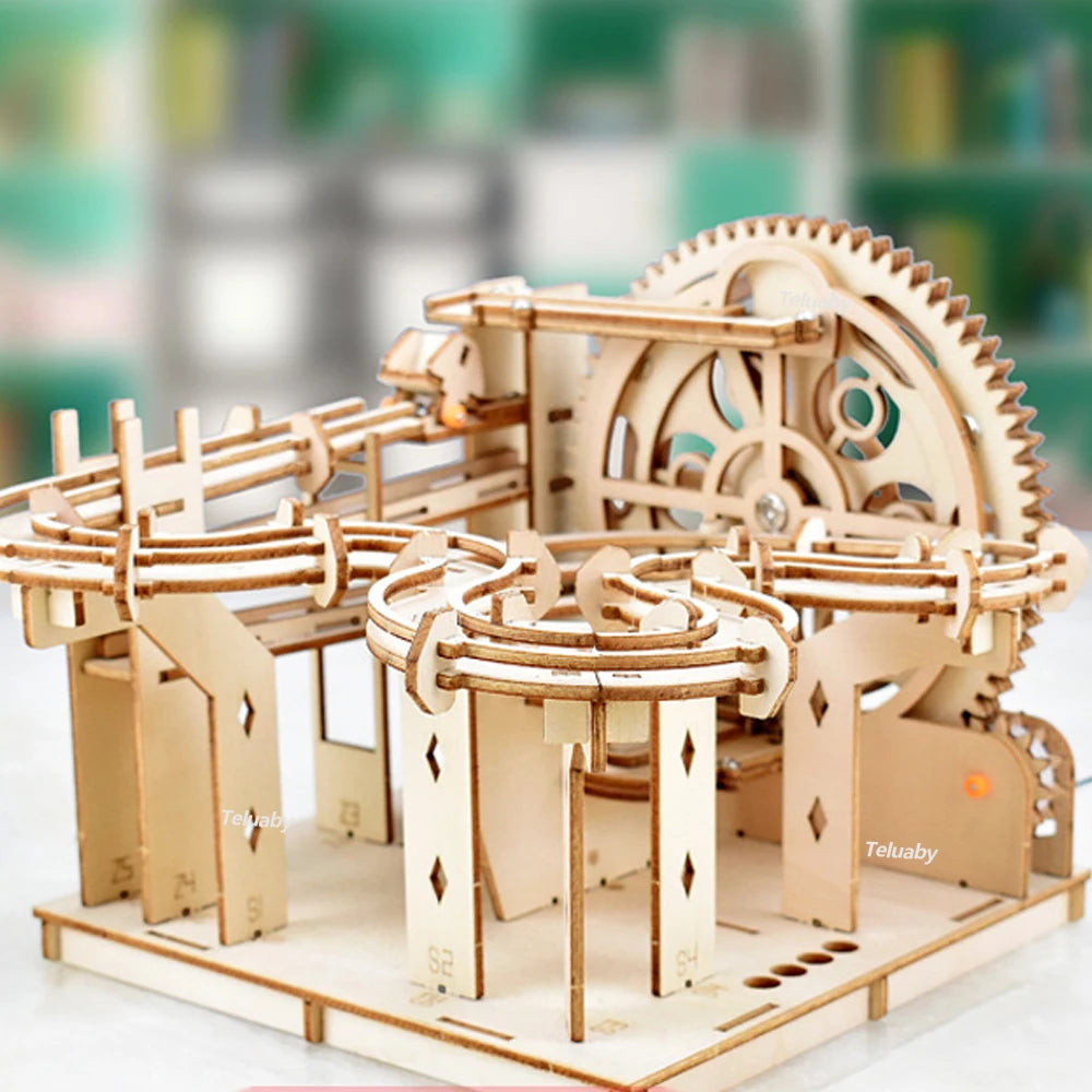 3d Wooden Puzzle Marble Runs Mechanical Puzzles Self Assembly Toy STEAM Educational Toys Model Building Kits for Kids Adult Gift.