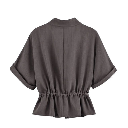 Casual Pants 2 Pieces Sets For Women Short Sleeve Coat High Waist Trousers Women's Suit 2025 Two Pieces Loose Woman Outfits.