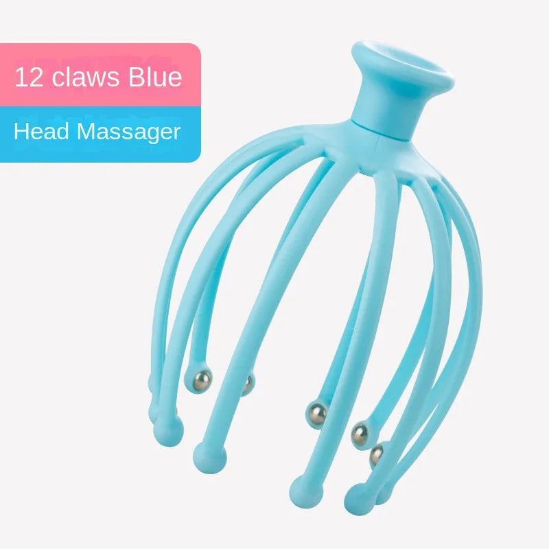 Head Massager Neck Massage Octopus Scalp Stress Relax 12 Antennae Massage Head Meridian Comb Point Pressing Head Artifact