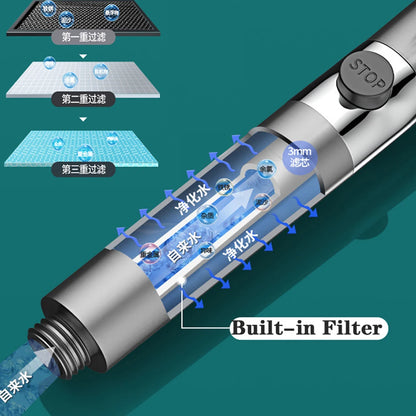 4 Modes Shower Head High Pressure Showerhead One-Key Stop Water Massage Shower Head With Filter Element Bathroom Accessories