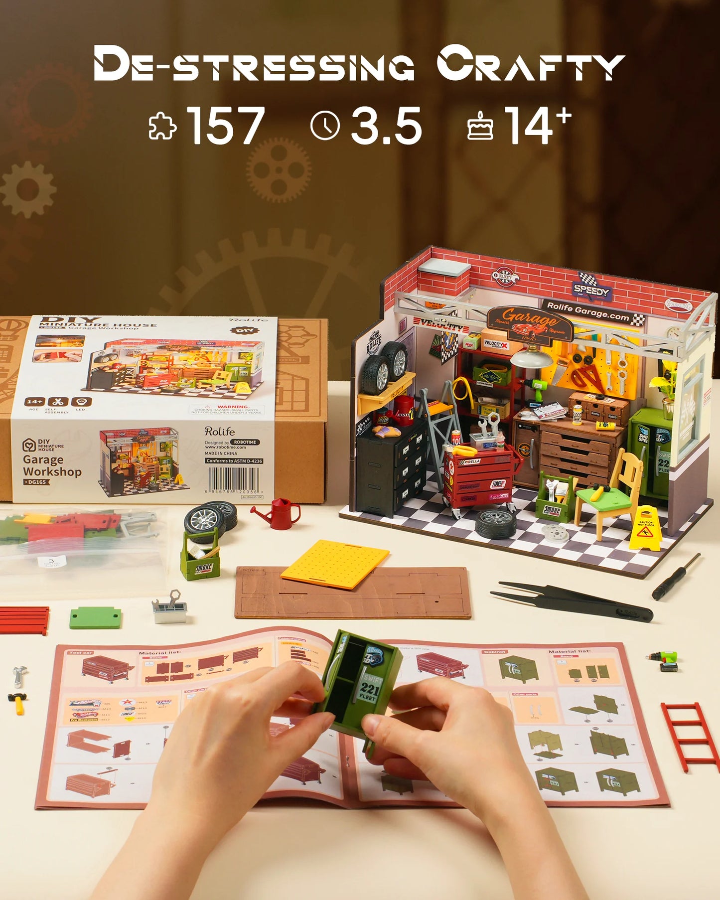 Robotime Rolife Dollhouse Miniature House Kit DIY Mini Garage Workshop LED Light Decorative Wooden Craft Gifts for Children.