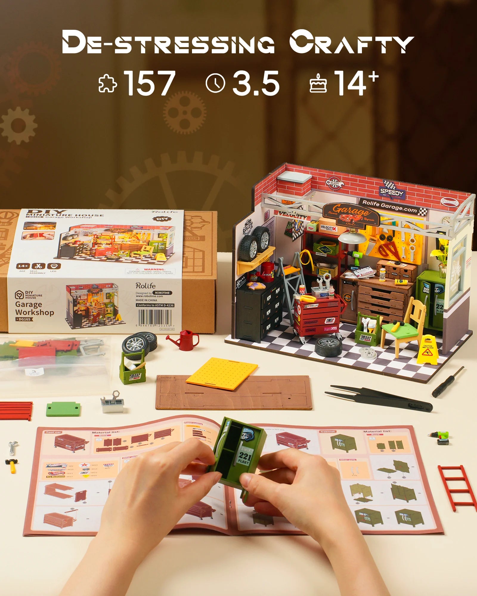 Robotime Rolife Dollhouse Miniature House Kit DIY Mini Garage Workshop LED Light Decorative Wooden Craft Gifts for Children.