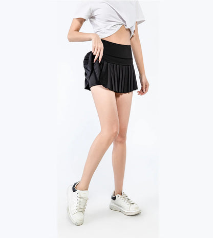 fashionable summer sports shorts women's pleated skirt anti glare short skirt running outdoor fitness breathable tennis skirt.