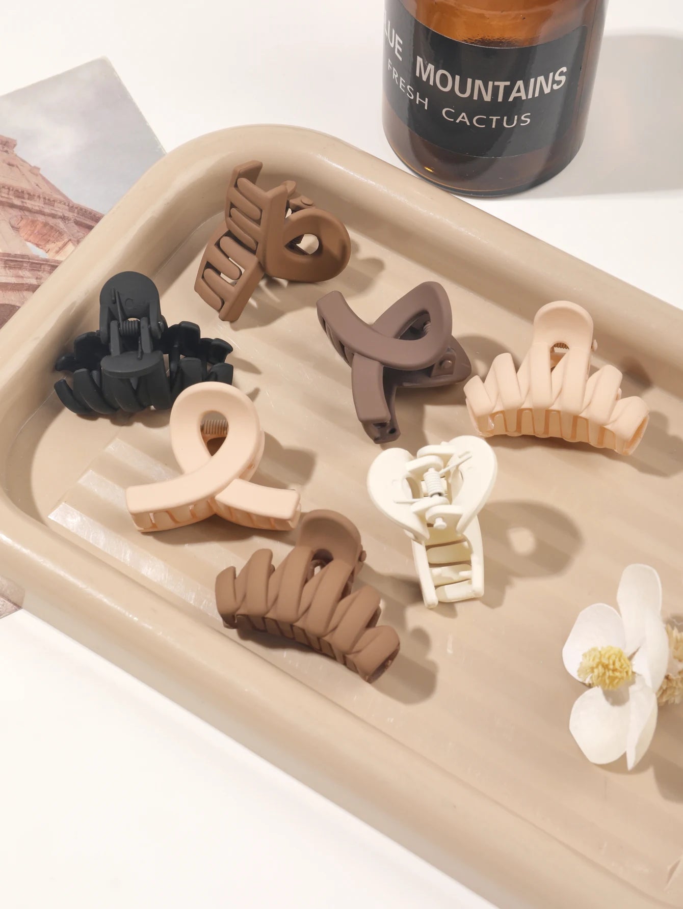 10 Pcs Pink Small Claw Clips Set,Matte Tiny Flower Jaw Clips for Women Girls,5 Style Nonslip for Thin Medium Fine Hair