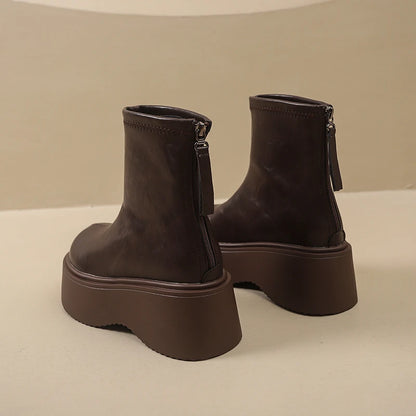 Autumn Winter Chunky Heel Women Short Boots Vintage Round Toe Platform Shoes Ladies Short Plush Gothic Ankle Booties