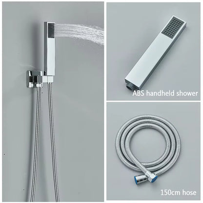 Chrome Rainfall Shower Faucet Set Bathroom Stainless Steel Wall Mounted Concealed 16 Inch Shower System Hot Cold Water Mixer Tap