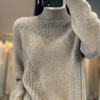 2024 herbst Neue Lose frauen Halb-rollkragen Verdickt Einfarbig Einfache Häkeln Beiläufige Gestrickte Pullover Pullover Top.