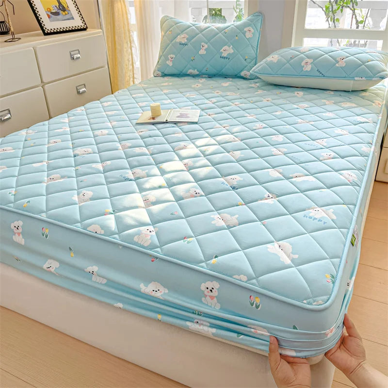 1pc Floral Style Bed Cover Quilted Bedspread Non-slip Mattress Protector Adults Kids Room Bedsheets 매트리스 커버 (No Pillowcase).