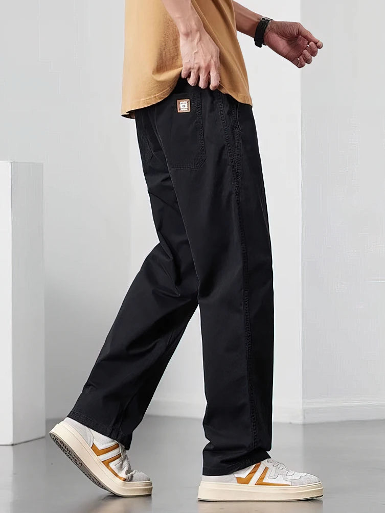 Straight Casual Cargo Pants Men Wide Leg Brown Long Cargo Business Work Trousers Drawstring Baggy Sweatpants Male.
