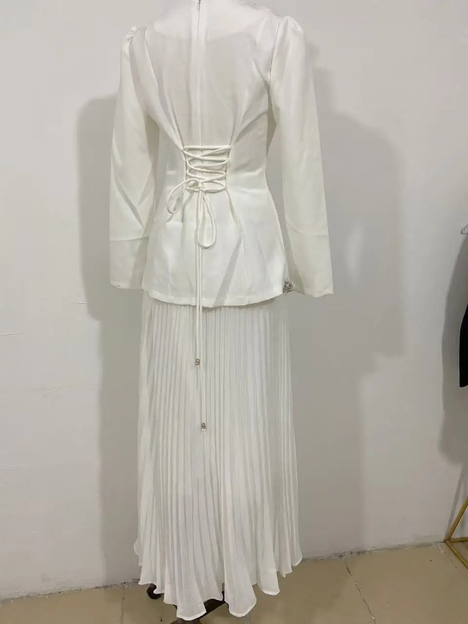 Eid Women Dress Muslim Abaya Pleated Shirt Skirt 2 Piece Set Diamond Party Ramadan Long Dresses Vestidos Largos Arab Long Robe.