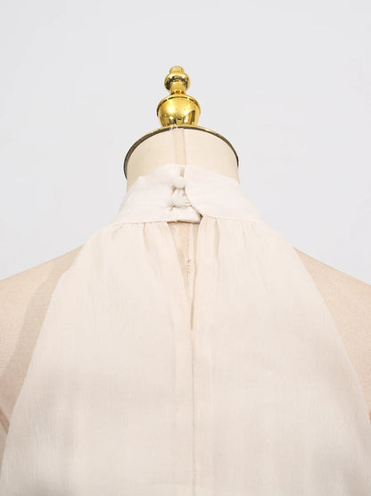 VGH Solide Abend Gespleißt Rüschen Maxi Kleider für Frauen High Neck Ärmellose Tunika Temperament Zeremonie Kleid Weibliche Kleidung.