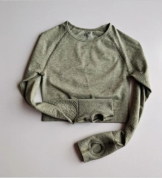 Seamless Shirts Crop Top Long Sleeves Shirts for Women Sports Fitness Gym Clothing Workout Tops Sports Shirts