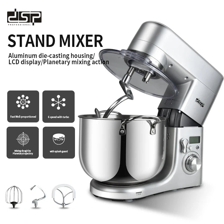 Houselin Stand Mixer, 10L Brush Stainless Steel Bowl, Suitable for Most Home Cooks, Silver Grey.