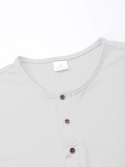 Men's Short Sleeve Henley Neck T-shirt Solid Color Male Tops Slim Fit Button Neck Casual Cozy Tshirt  Streetwear.