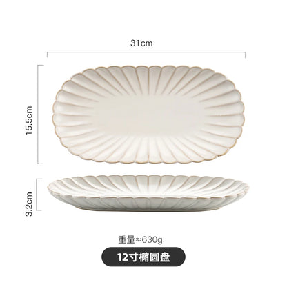 Nordic Household White Bowls Dinner Plates Ceramic White Glaze Tableware Set Western Steak Dish Salad Bowl Vegetable Fish Plate