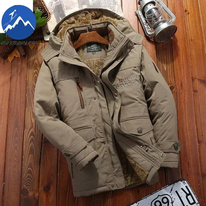 Winter Fleece Long Jacket Men Casual Thicken Warm Cotton Padded Jackets Man Fashion Hooded Outdoor Windproof Parkas Snow Coat.