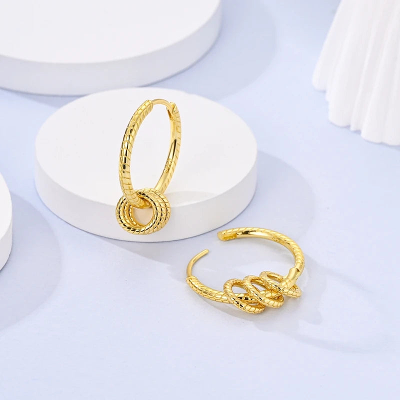 Yellow Gold Starlight Hoop Earrings For Girl Sparkling Classic Snakebone Multi-loop Earrings Star Moon 925 Silver Women Earring