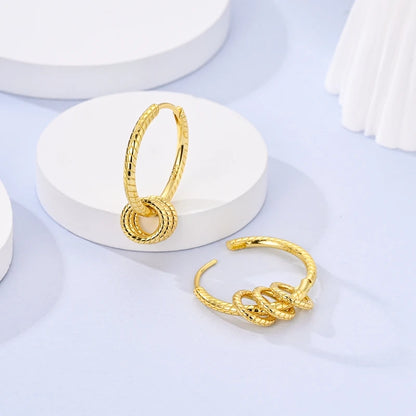 Yellow Gold Starlight Hoop Earrings For Girl Sparkling Classic Snakebone Multi-loop Earrings Star Moon 925 Silver Women Earring