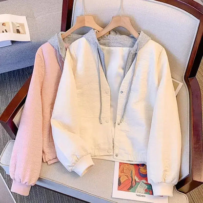 Frühling Herbst Damen Bomberjacken mit Kapuze, kurz, Vintage-Angebot, neu in Outerwears, weibliche Baseball-Fliegermäntel, eleganter Verkauf.