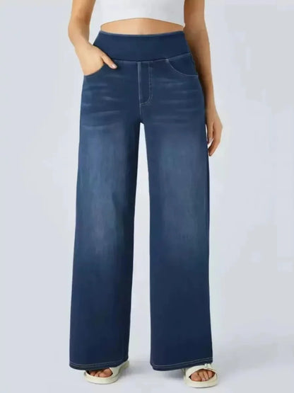 Washed Straight Leg Jeans Women's High Waist Denim Pants Comfortable Fit Long Trousers Cross-Border European Style.