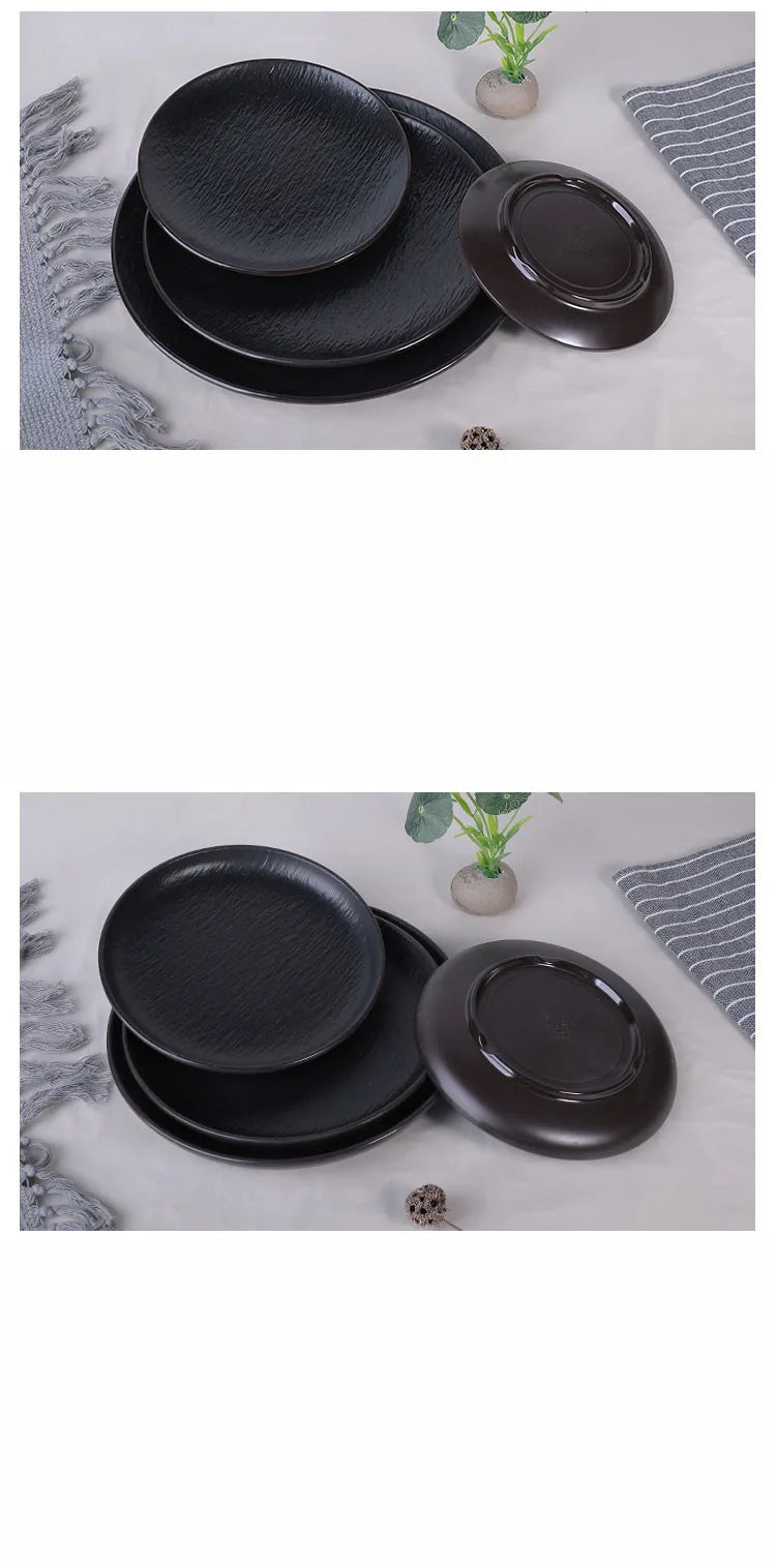 Hotpot Restaurant Melamine Tableware Black Frosted Dinner Plate Japanese Sushi Plates Not Easily Broken Snack Fruit Dishes.