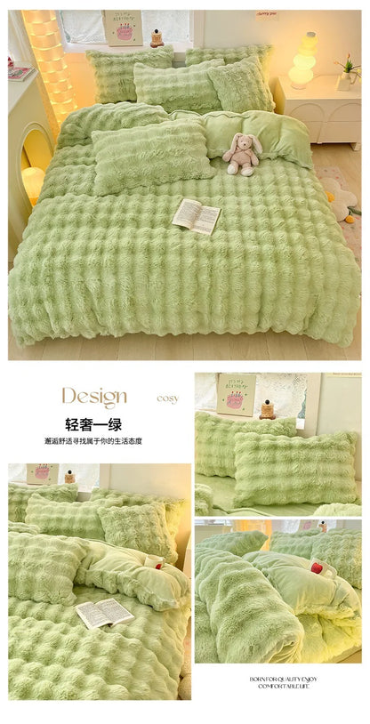 2024 new light luxury rabbit velvet four-piece set thickened warm milk velvet rabbit hair tie-dye bed sheet quilt cover