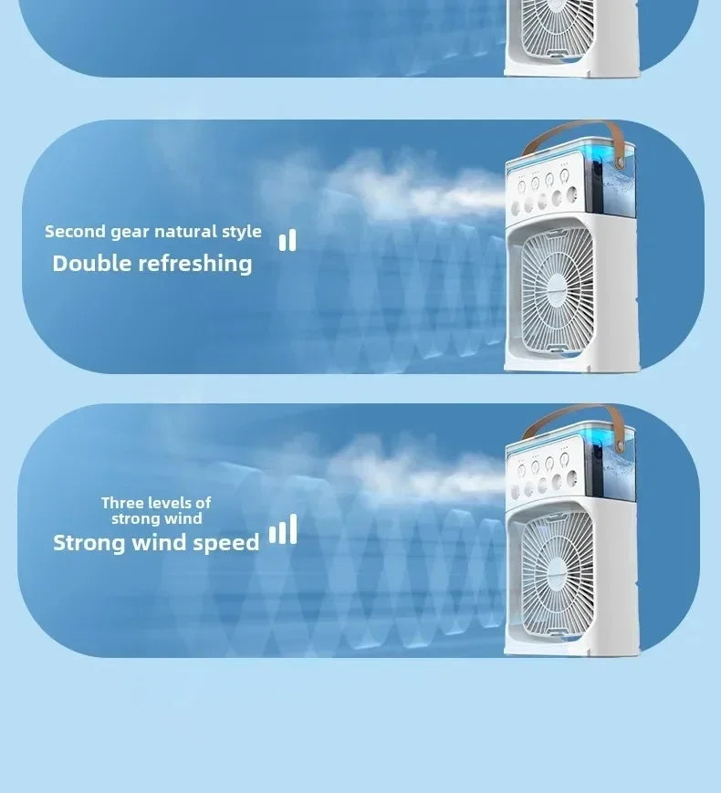 Portable Mini Fan 3 in 1 Cooler Home House LED USB Desk Bedroom Indoor Air Conditioner Humidifier Fans Summer Cool Living Room.