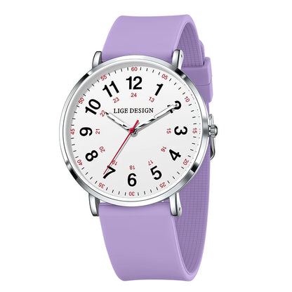 LIGE Fashion Elegant Watches for Woman Ladies Candy Color Silicone Casual Luminous Waterproof Dress Quartz Women's Wristwatches