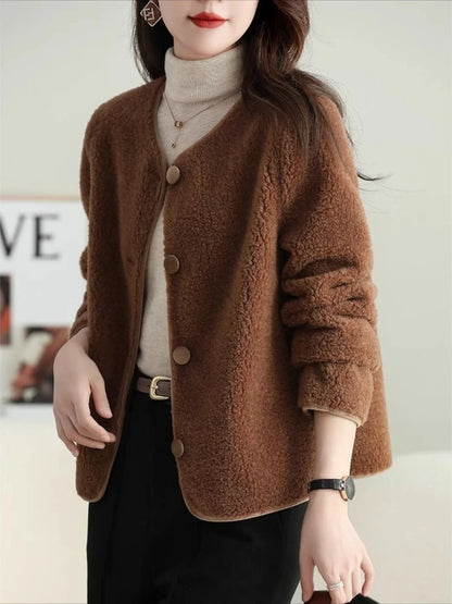 Koreanischer Stil, Fleece-Damenjacken, kurzer Damenmantel, hohe Qualität, 2025, Trend, jugendlich, neu in Oberbekleidung, Vintage-Mode, günstig