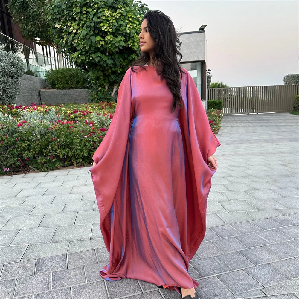 Batwing Butterfly Satin Abaya Dubai Luxury Muslim Kaftan Maxi Dress Abayas For Women Kebaya Robe Caftan Marocain Femme Vestidos.