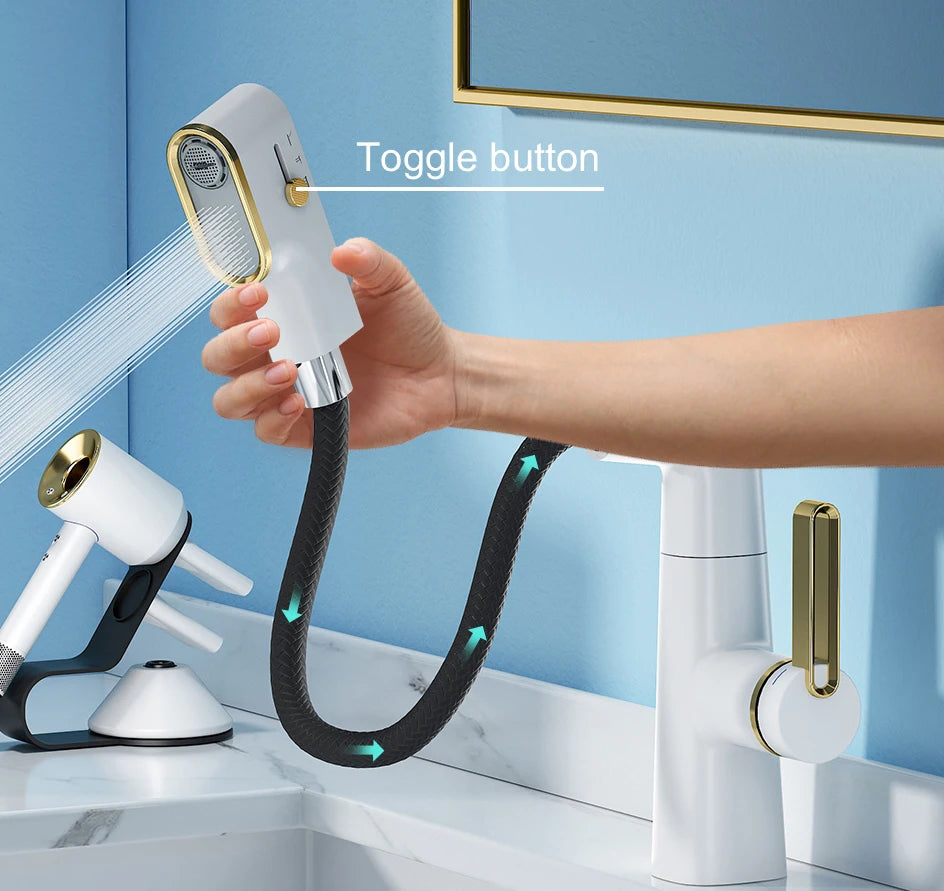 VGX Multifunctional Bathroom Faucets Pull Out Basin Mixer Sink Faucet Gourmet LED Display Tap 360° Tapware Crane Brass Chrome