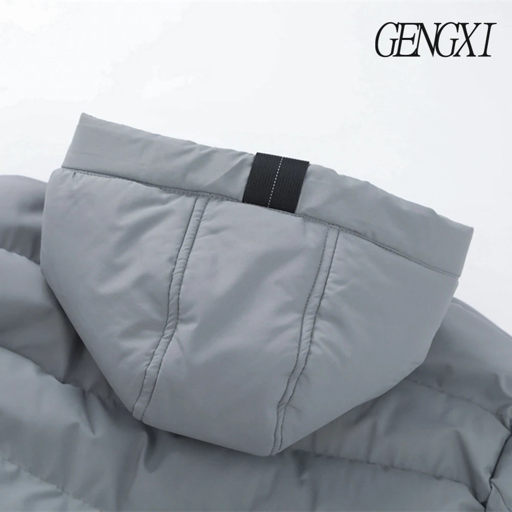 New Winter Men's Mid-Length Cotton-Lined Coat Business-Casual Windproof Warmth Fashionable Hooded Jacket Stylish Menswear.