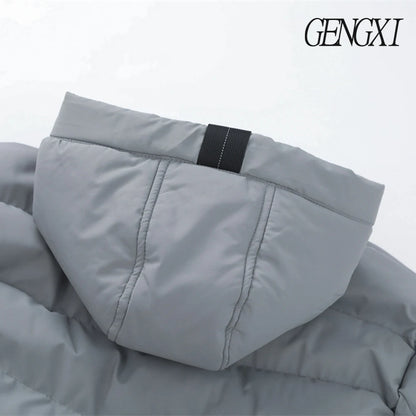 New Winter Men's Mid-Length Cotton-Lined Coat Business-Casual Windproof Warmth Fashionable Hooded Jacket Stylish Menswear.