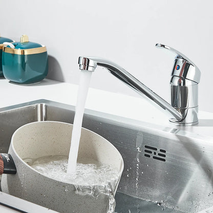 Kitchen Faucets Chrome Deck Mount Bathroom Basin Faucets Single Handle Single Hole Hot and Cold Water