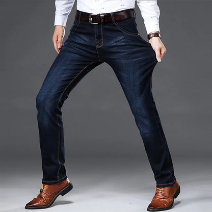 42-44 Frühling und Herbst Neue klassische Herren-Jeans in großen Größen, modisch, Business-Casual, Stretch, schlank, Schwarz, Blau, Herren-Markenhose.