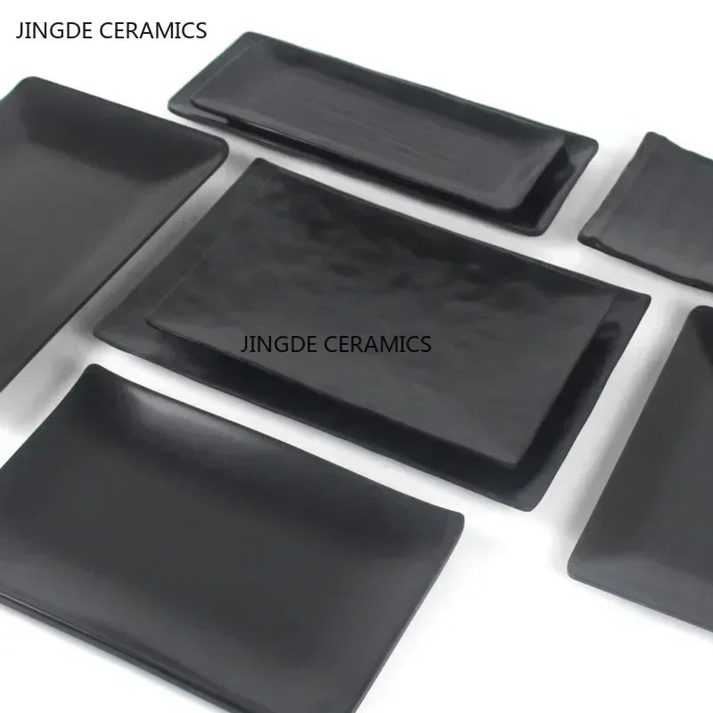Black Melamine Plate Plastic Barbecue Dish Commercial Cutlery Kitchen Dinner Plates Not Easily Broken Tableware Accessories.