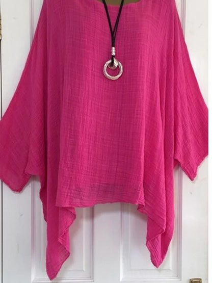 Autumn Fashion Batwing Sleeve Solid Color Loose O-neck 3/4 Sleeve Casual Blouse Top for Women.