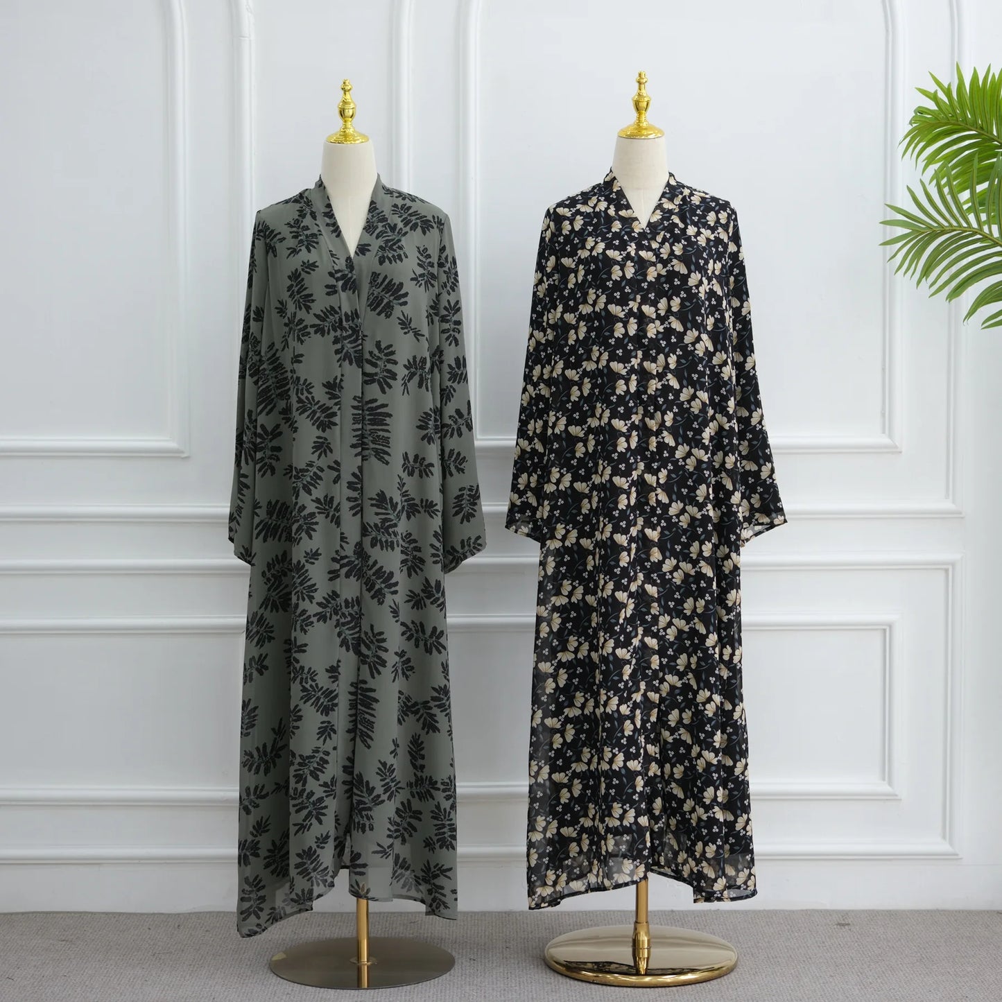 Muslim Abaya Set Luxury EID Islamic Kimono Muslim Women Dress Floral Printed Chiffon Modest Gorgeous Dubai Abaya Dress Suit