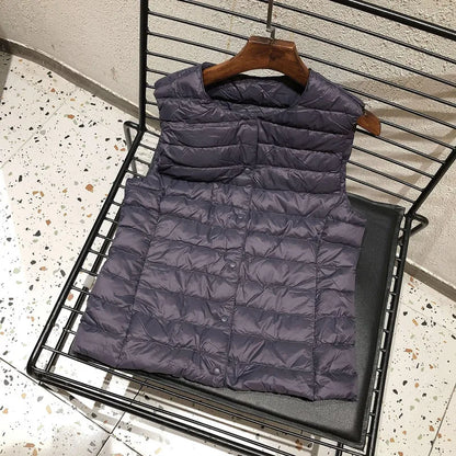 2025 neue Frauen Ärmellose Puffer Jacke Frühling Winter Weibliche 90 % Weiße Ente Unten Ultra Leichte Packbare Warme Daunen Liner weste