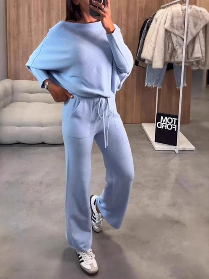 Women Pant Set Two Piece Sets Tracksuit Round Neck Sweatshirts Jogger Lace Up Elastic Waist Long Pants Sport Loose Matching Sets.