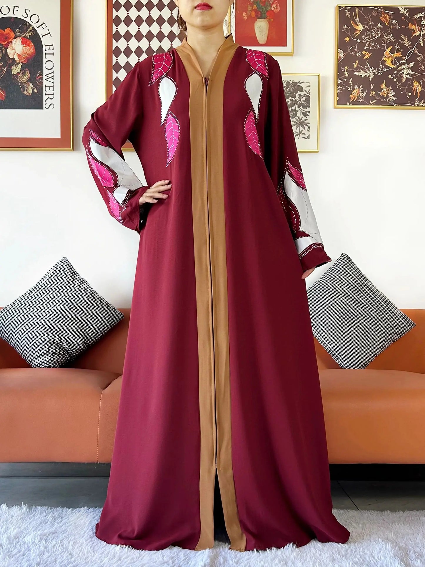 High Grade Fabric Women Party Dress Chiffon Open Abaya Muslim Women Dress Islamic Clothing Cardigan Abaya Women Muslim Dress.