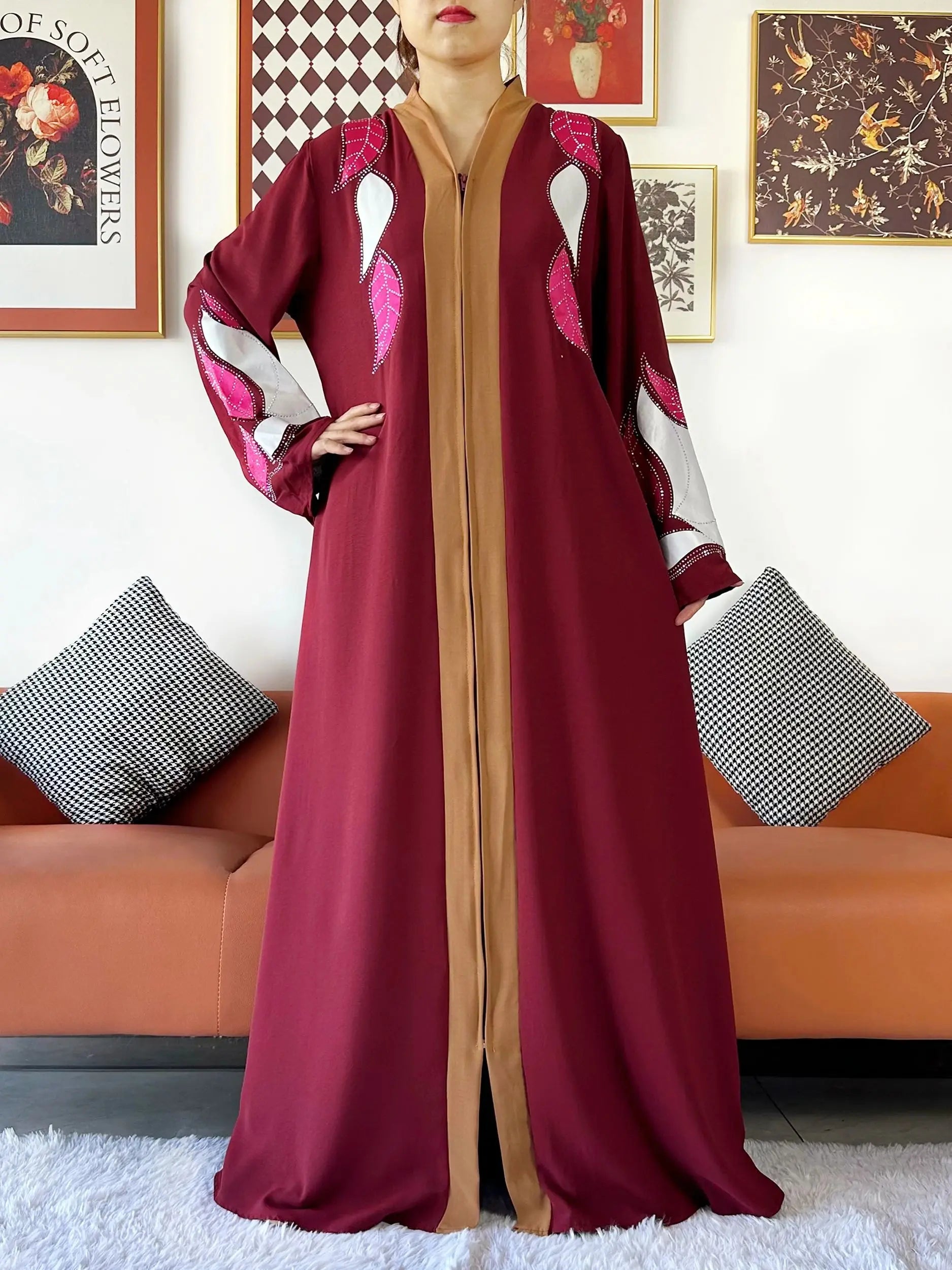 High Grade Fabric Women Party Dress Chiffon Open Abaya Muslim Women Dress Islamic Clothing Cardigan Abaya Women Muslim Dress.
