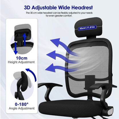 Daccormax Ergonomischer Bürostuhl, Mehrpunktstütze, verstellbare, atmungsaktive Netzrückenlehne, drehbarer Computer-Schreibtischstuhl mit Kopfstütze