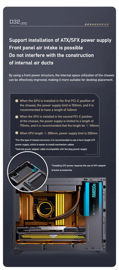 Jonsbo D32 STD/PRO Black MATX Desktop Small Case Support ATX/SFX Power Supply 240 Water Cooling Computer Office PC Case.