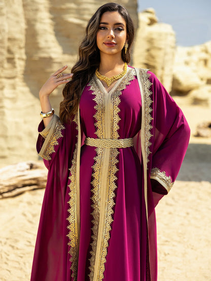 Uni Ramadan Sequins Dubai Abayas Arab Tunics Batwing Sleeve Dresses For Women Gala Two pieces Moroccan Elegant Kebaya.