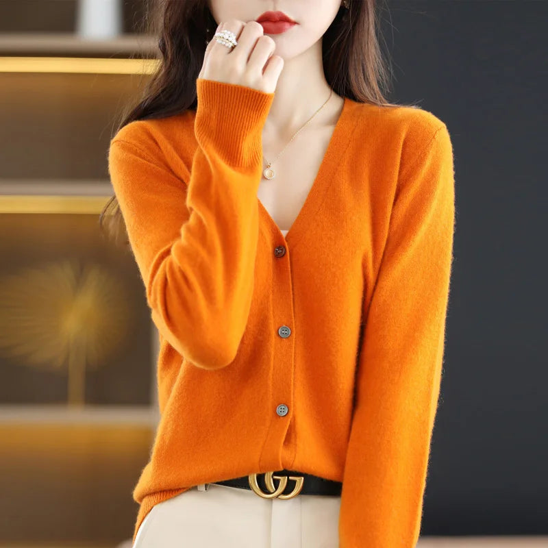 Women's Sweater 2025 Spring Autumn Cardigans V-neck Single Breasted Short Slim Lady Knitwear Tops Solid Korean Fashion Cardigan.