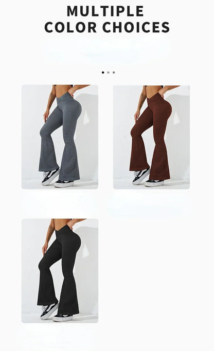 Sexy Slim Flared Pants Cross Waist Legging Women Seamless Gym Running Cycling Knit Yoga Stretch Butt Lift High Waist Pants.