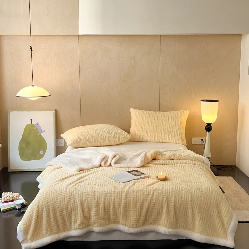 Jacquard Lamb Fleece Only Blanket or Blanket and Pillowcase Sets Soft Warm Milk Velvet Sofa Blanket Queen Autumn Winter Duvets.
